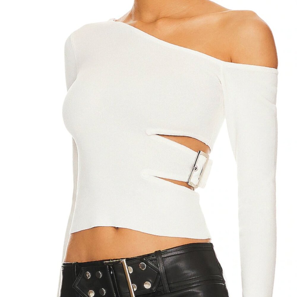 NWT Revolve Superdown Romina Long Sleeve Off the Shoulder Cut Out White Top XS